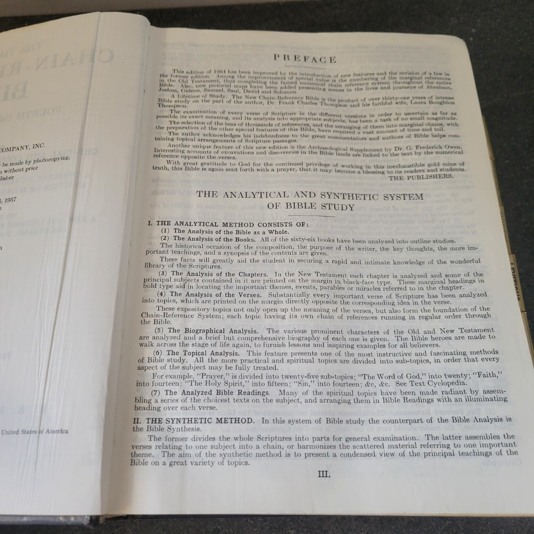 CHAIN REFERENCE BIBLE Thompson BB Kirkbridge Bible Co with tabs 1957