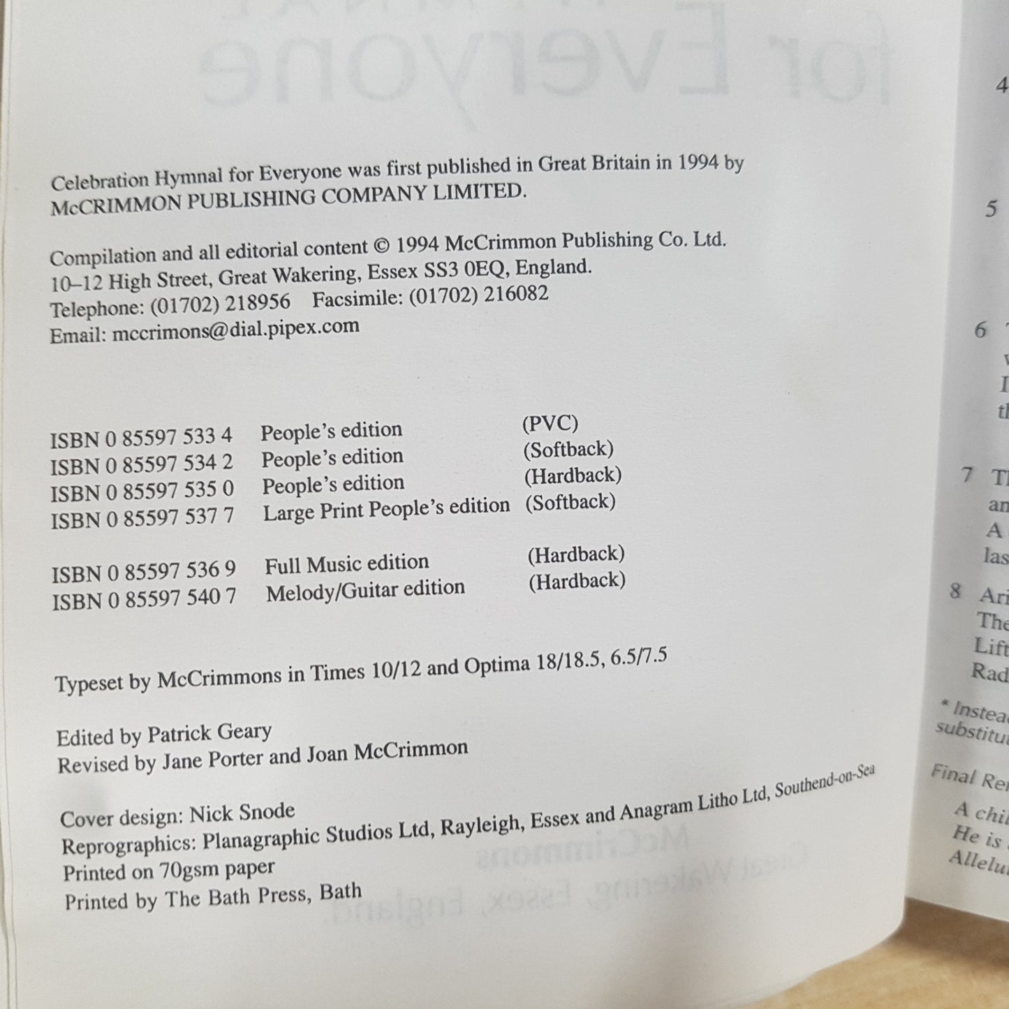 6 x Celebration Hymnal for Everyone Mccrimmons PVC Paperback Bundle for Choirs
