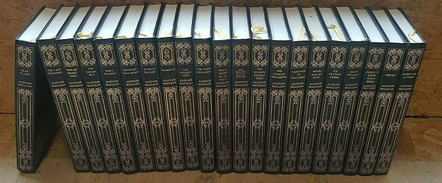 D13 21x Alistair Maclean collection Heron Hardback books Blue Gold Gilt Vintage