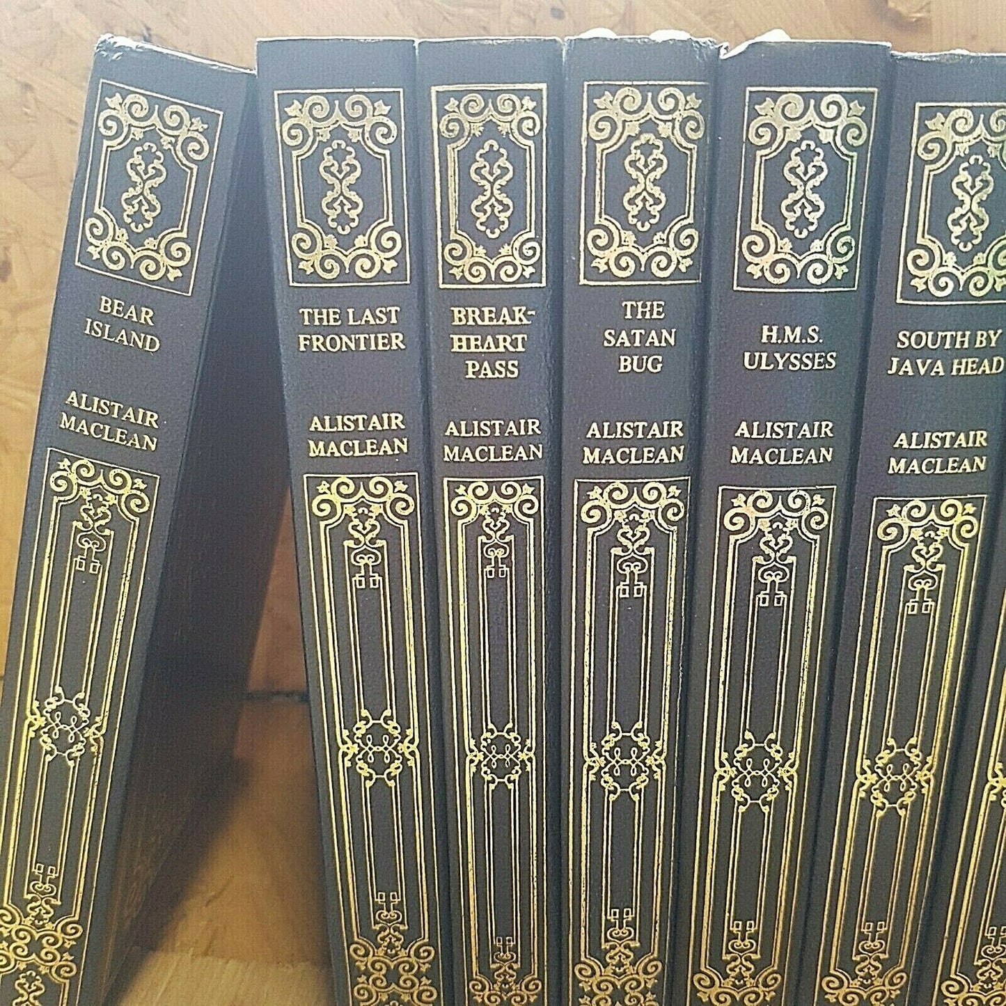 D13 21x Alistair Maclean collection Heron Hardback books Blue Gold Gilt Vintage