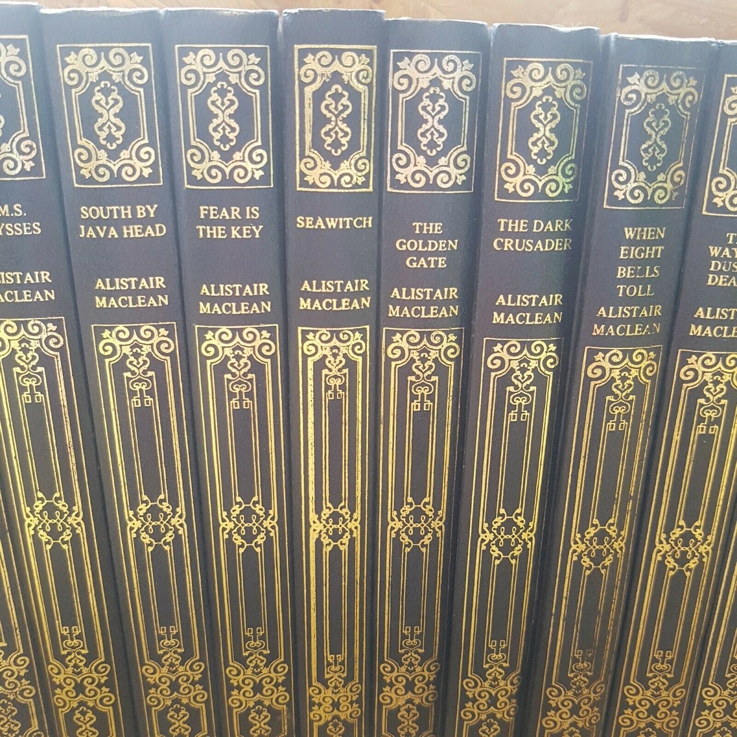 D13 21x Alistair Maclean collection Heron Hardback books Blue Gold Gilt Vintage