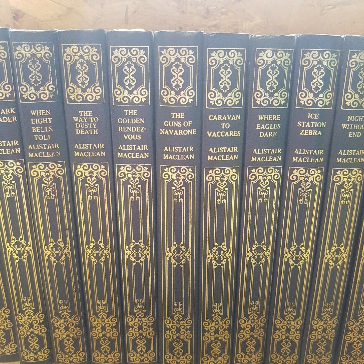 D13 21x Alistair Maclean collection Heron Hardback books Blue Gold Gilt Vintage