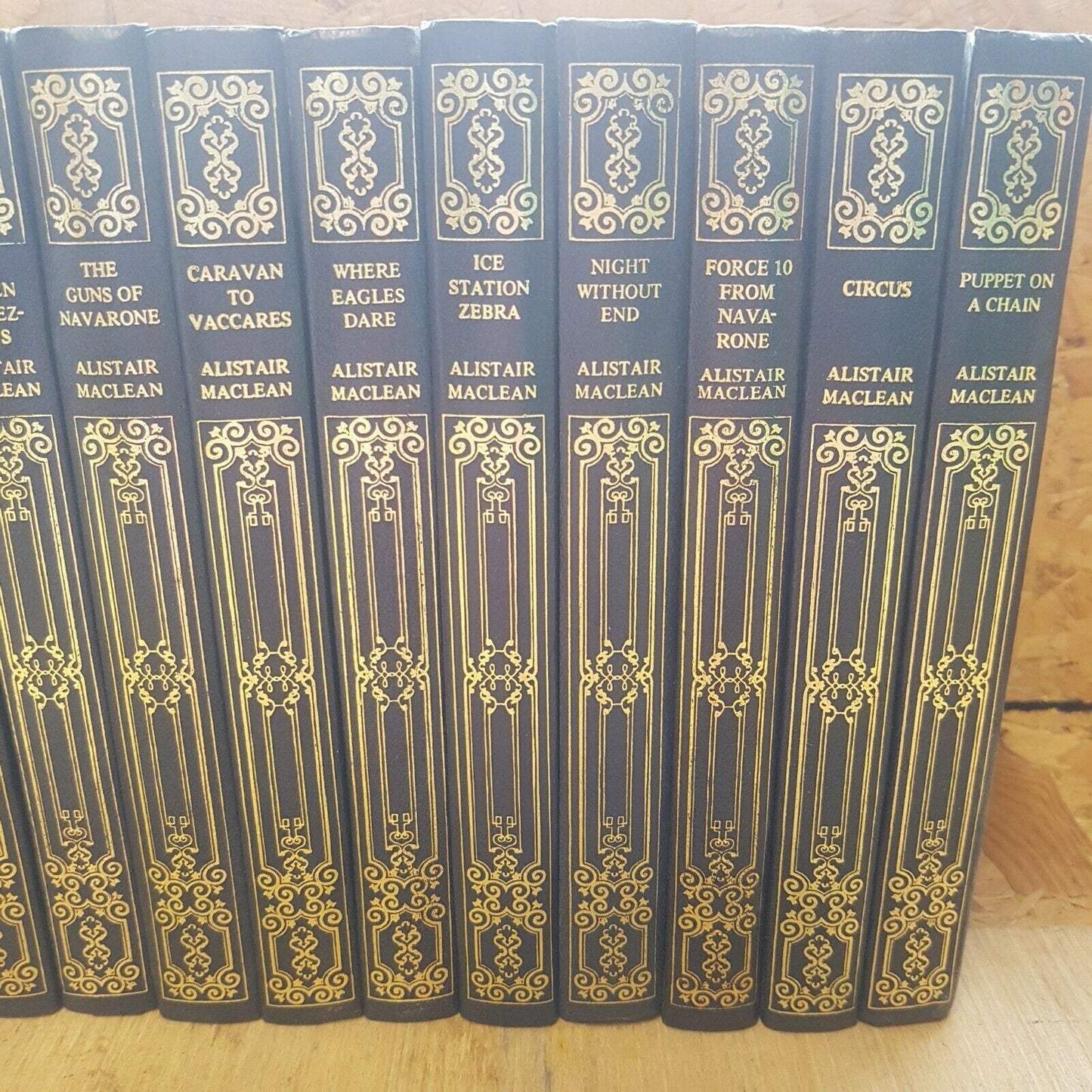 D13 21x Alistair Maclean collection Heron Hardback books Blue Gold Gilt Vintage