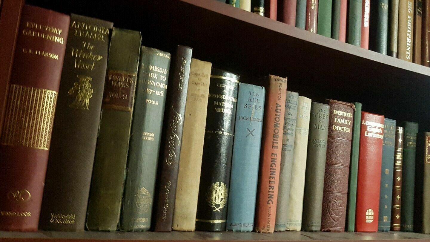 Job lot 20x Vintage Books Bundle Display Prop Old Antique Gold Spines Cloth