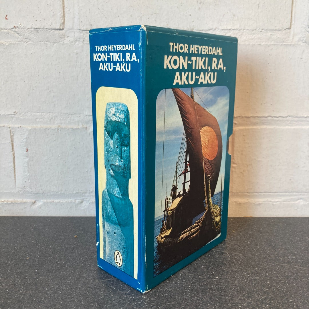 Thor Heyerdahl Kon-Tiki/Ra/Aku-Aku Penguin 3 Book Set Travel Archaelogy